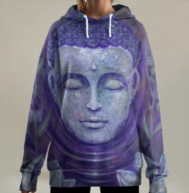 Медитирующий Будда в сиреневых тонах, познавший истину, Hoodie Long Oversize 3D