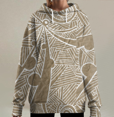 Абстрактная Геометрия Энергии коричнево белая, Hoodie Long Oversize 3D