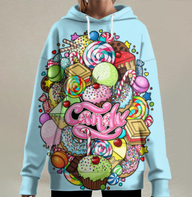 Яркое яйцо из сладостей Candy в стиле поп-арт, Hoodie Long Oversize 3D