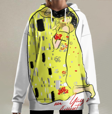 Яркое объятие любви в стиле Климта для вдохновения, Hoodie Long Oversize 3D
