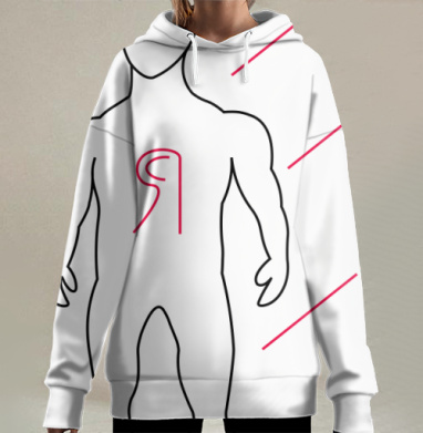 Красная буква Я на силуэте из коллекции Мы, Hoodie Long Oversize 3D