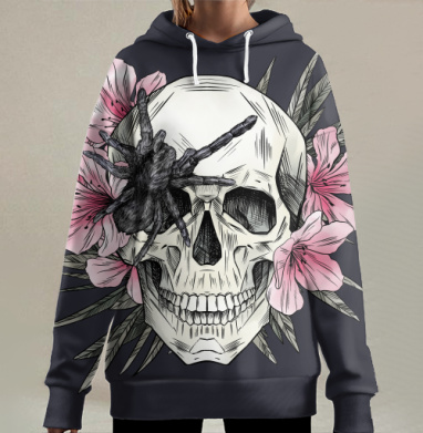 Череп Тарантул Олеандр Символ Жизни Смерти, Hoodie Long Oversize 3D
