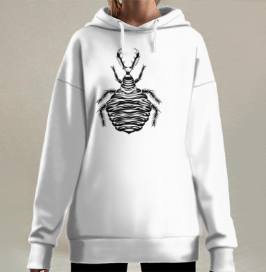 Личинка муравьиного льва черно белая крупная форма, Hoodie Long Oversize 3D