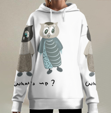 Две дружелюбные совы приветствуют друг друга Whats up, Hoodie Long Oversize 3D