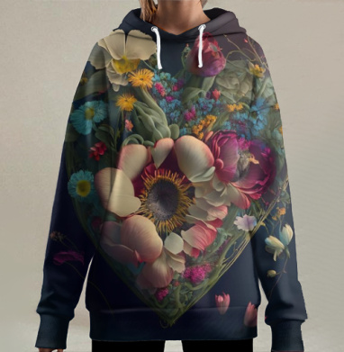 Нежные цветочные оттенки гармония жизни бутонов, Hoodie Long Oversize 3D