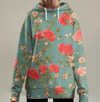 Цветочный паттерн, цветочный мотив.., Hoodie Long Oversize 3D