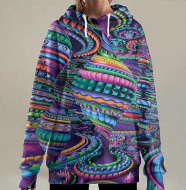 Яркий абстрактный 3D арт с космическими узорами, Hoodie Long Oversize 3D