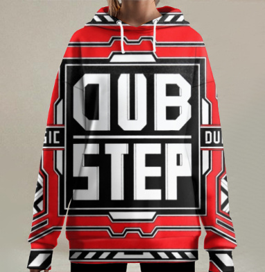Красный Черный Белый Даб Степ Музыка Dub Step Music, Hoodie Long Oversize 3D