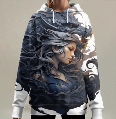 Магия единения: дракон и девушка, Hoodie Long Oversize 3D