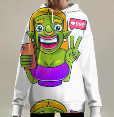 Зеленая женщина фотоселфи популярность лайков, Hoodie Long Oversize 3D