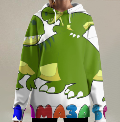 Забота мамы динозавра маленький динозаврик вместе, Hoodie Long Oversize 3D