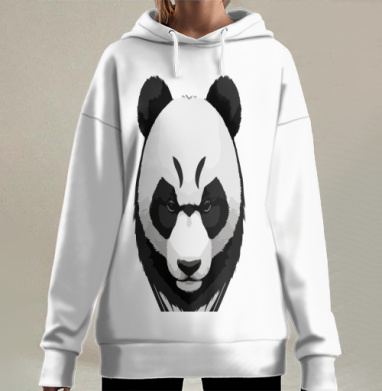 Мотивирующий принт с панды «PUSH HARD», Hoodie Long Oversize 3D