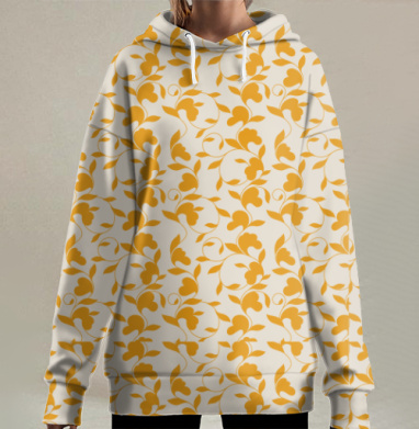Теплый оранжевый растительный узор для уютного интерьера и моды, Hoodie Long Oversize 3D