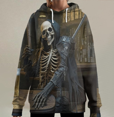 Скелет Отдыхает После Тяжелого Трудового, Hoodie Long Oversize 3D