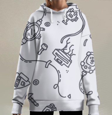 Схематическое соединение электронных деталей на сером фоне, Hoodie Long Oversize 3D