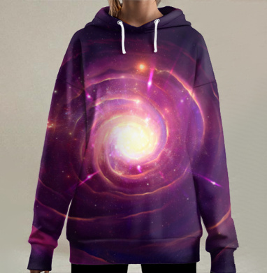 Вихревая галактика в фиолетовых тонах, Hoodie Long Oversize 3D