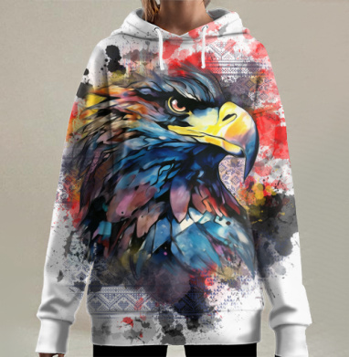 Мощная окраска синего орла с красным и желтым взглядом, Hoodie Long Oversize 3D