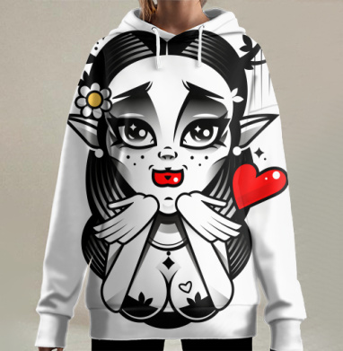 Beautiful Mystic Elf / Прекрасная девушка эльф воздушный поцелуй, Hoodie Long Oversize 3D