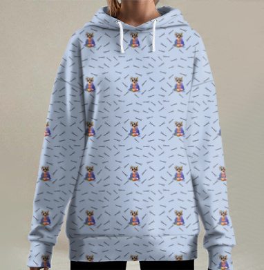 Енот в японском кимоно за столом суши, Hoodie Long Oversize 3D