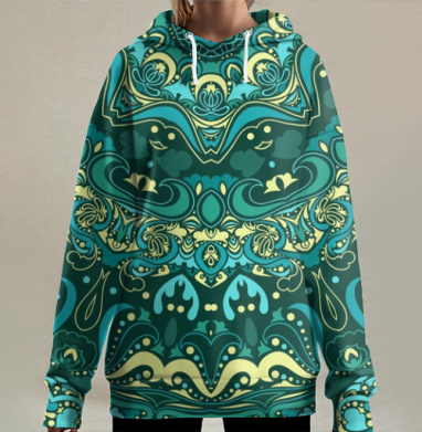 Изящный восточный орнамент с мандалой, Hoodie Long Oversize 3D
