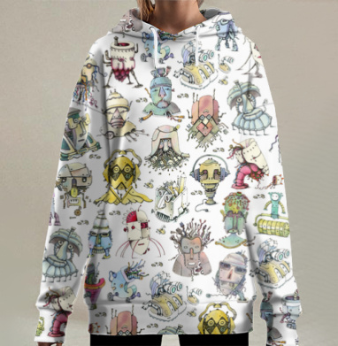 Уникальные роботы-шутники в пастельных тонах, Hoodie Long Oversize 3D