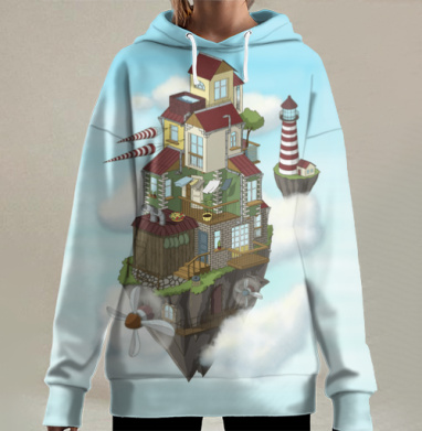 Flying house, Hoodie Long Oversize 3D