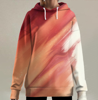 Динамика красных оттенков плавные перемещения мазков кистью, Hoodie Long Oversize 3D