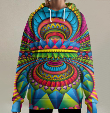 Психоделическая 3D мандала: калейдоскоп эмоций, Hoodie Long Oversize 3D