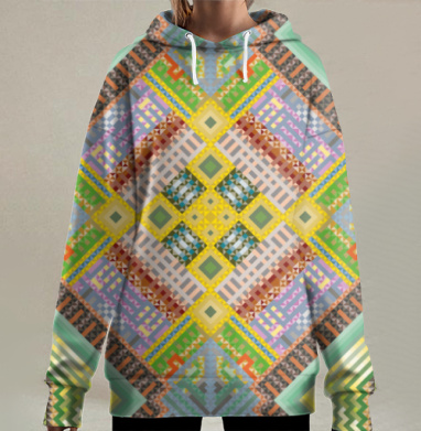 Цифровая геометрическая мандала в ярких оттенках, Hoodie Long Oversize 3D