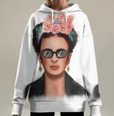 Женский портрет с цветами и очками стильная элегантность, Hoodie Long Oversize 3D