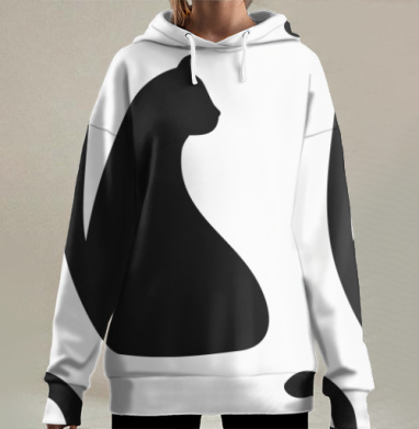 Минималистичный черный силуэт кошки для декора, Hoodie Long Oversize 3D