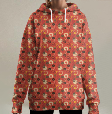 Retro circles pattern – Ретро паттерн абстрактный теплый рыжий узор с кругами, Hoodie Long Oversize 3D