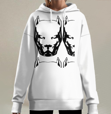 Черно белая голова мощного питбуля, Hoodie Long Oversize 3D
