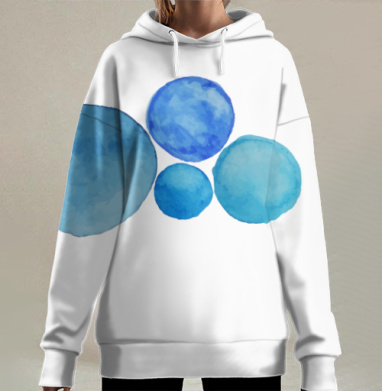 Абстрактные синие сферы в акварели умиротворенность гармония, Hoodie Long Oversize 3D