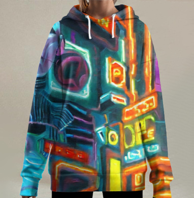 Город киберпанка, Hoodie Long Oversize 3D