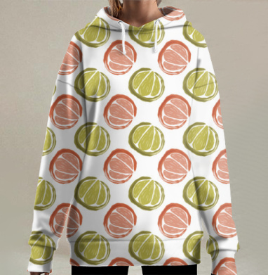 Цитрусовый узор грейпфрут и помелло в стилях натуральный свежий, Hoodie Long Oversize 3D
