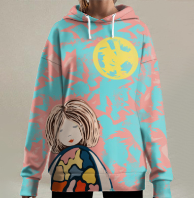 Цветная фигура ребёнка с надписью каждый день новая я, Hoodie Long Oversize 3D