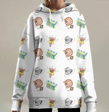 Ретрофутуристическая механика часы музыка роботизированный аппарат, Hoodie Long Oversize 3D