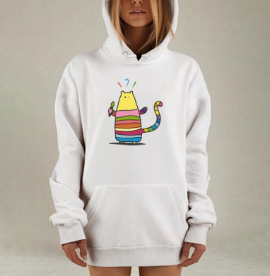 Творческое существо Кот ищет вдохновение замешательства или озарения, Hoodie Mjhigh Dig, оверсайз, утепленная