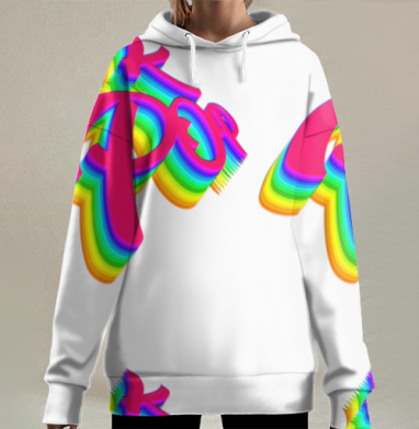 Радужное объёмное слово хор для позитивного настроения, Hoodie Long Oversize 3D