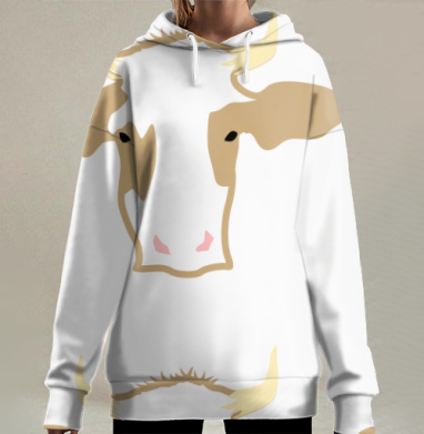 Корова с пятнами коричнево белая коровушка с пятнышками, Hoodie Long Oversize 3D