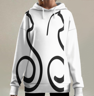 Минималистичный черный силуэт кошки декоративный, Hoodie Long Oversize 3D
