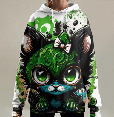 Ядовитый котенок в стиле Pop Surrealism, Hoodie Long Oversize 3D