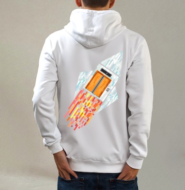 Космический лифт, Толстовка на молнии, печать на спине. муж. белая v3 320гр