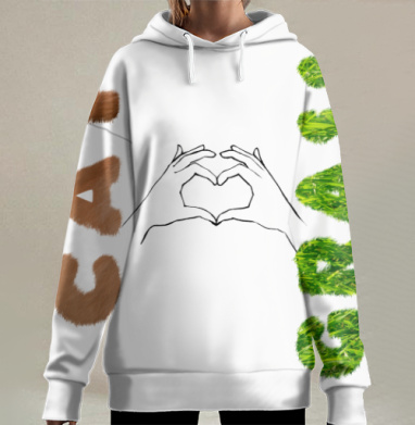 Любовь Кота И Травы Символ Заботы, Hoodie Long Oversize 3D
