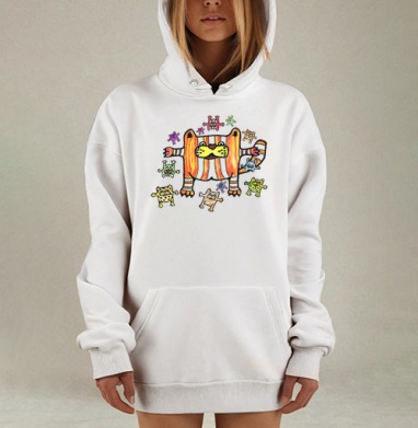 Playful Cat Burst / Игривый кот излучает маленьких котов кошачий вихрь радости, Hoodie Mjhigh Dig, оверсайз, утепленная