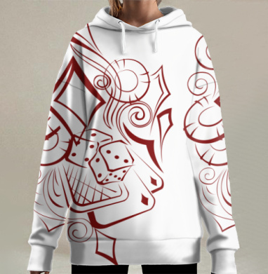 Стильный дизайн с костями и картой в бордовом цвете, Hoodie Long Oversize 3D