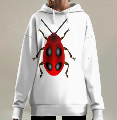 Красный жук с черными точками насекомое детали рисунка, Hoodie Long Oversize 3D