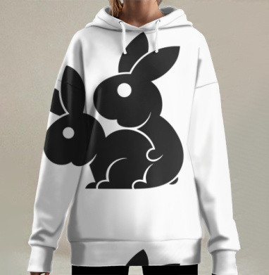 Кролики совокупляются черные силуэты животные природа, Hoodie Long Oversize 3D