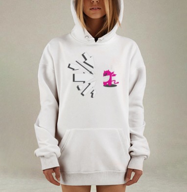 Монстр под прицелом белых стрелок атакует маленького розового монстра, Hoodie Mjhigh Dig, оверсайз, утепленная
